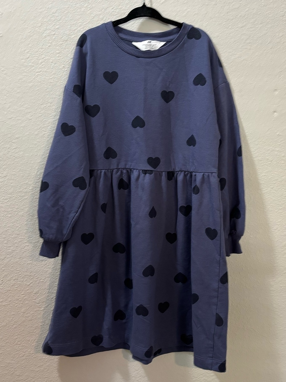 H&M Girls Heart Print Purple Long Sleeve Sweatshirt Dress  Size 6X/7